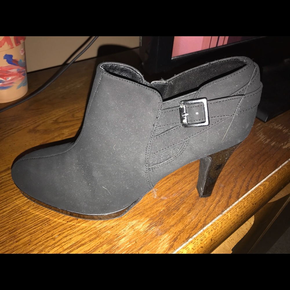 Black suede booties, size 9.5